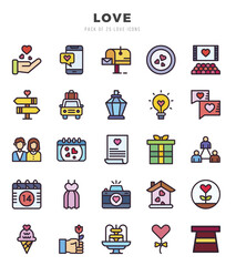 Obraz premium Love Lineal Color icons collection. 25 icon set. Vector illustration.