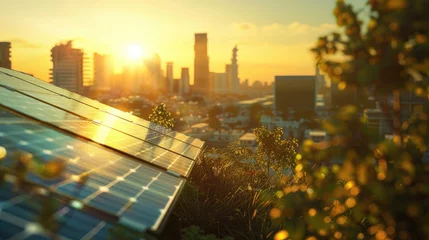  6w photorealistic image of a solar installation on a sunny day with a modern city in the background.  © Chaynam