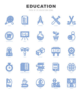 Education icons Pack. Two Color icons set. Education collection set.