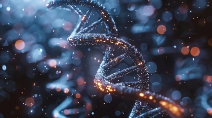 Fotobehang An illustration of CRISPR-Cas9 gene editing technology showing molecular structures and DNA strands, representing advanced biotechnology for genetic engineering and medical research. © TensorSpark