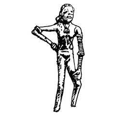 Fototapeta premium Dancing Girl from Mohenjo-Daro. Prehistoric bronze sculpture. Indus Valley civilization. Hand drawn doodle sketch. Black and white silhouette.