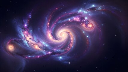 Fototapeta premium A photograph of a spiral galaxy displaying vivid colors, swirling patterns, and luminous star clusters.