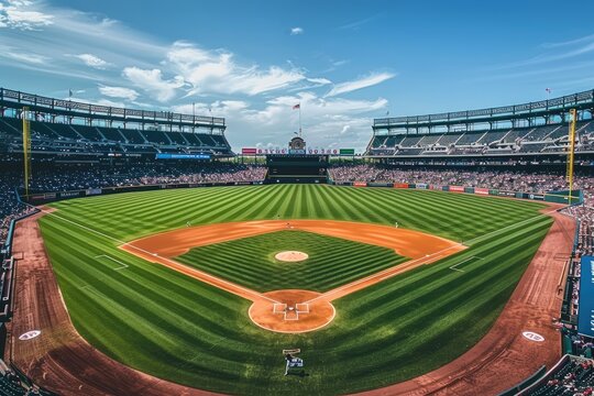 Watching a baseball game at stadium crowd from far away professional photography