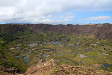 View into the volcano caldera of Rano Kao, an extinct shield volcano in the southwest of Easter...
