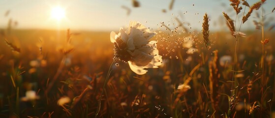 Sun Setting Over a Field of Grass