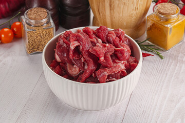 Raw beef meat - sliced strips