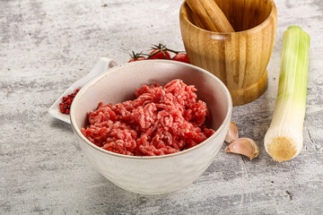 Minced beef meat in the bowl
