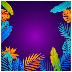 Fototapeta na wymiar Summer concept design, abstract illustration with jungle leaves, colorful design Background