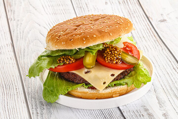 Homemade burger with beef cutlet