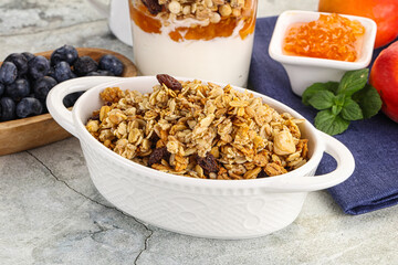 Granola museli cereal for breakfast