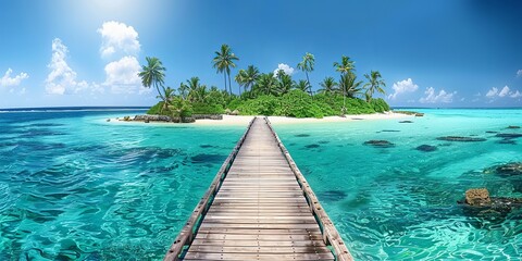 A Pier Extending to Paradise, Inviting You to a Tropical Haven. Made with Generative AI Technology - obrazy, fototapety, plakaty
