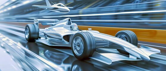 Silver Race Car Speeding on Track