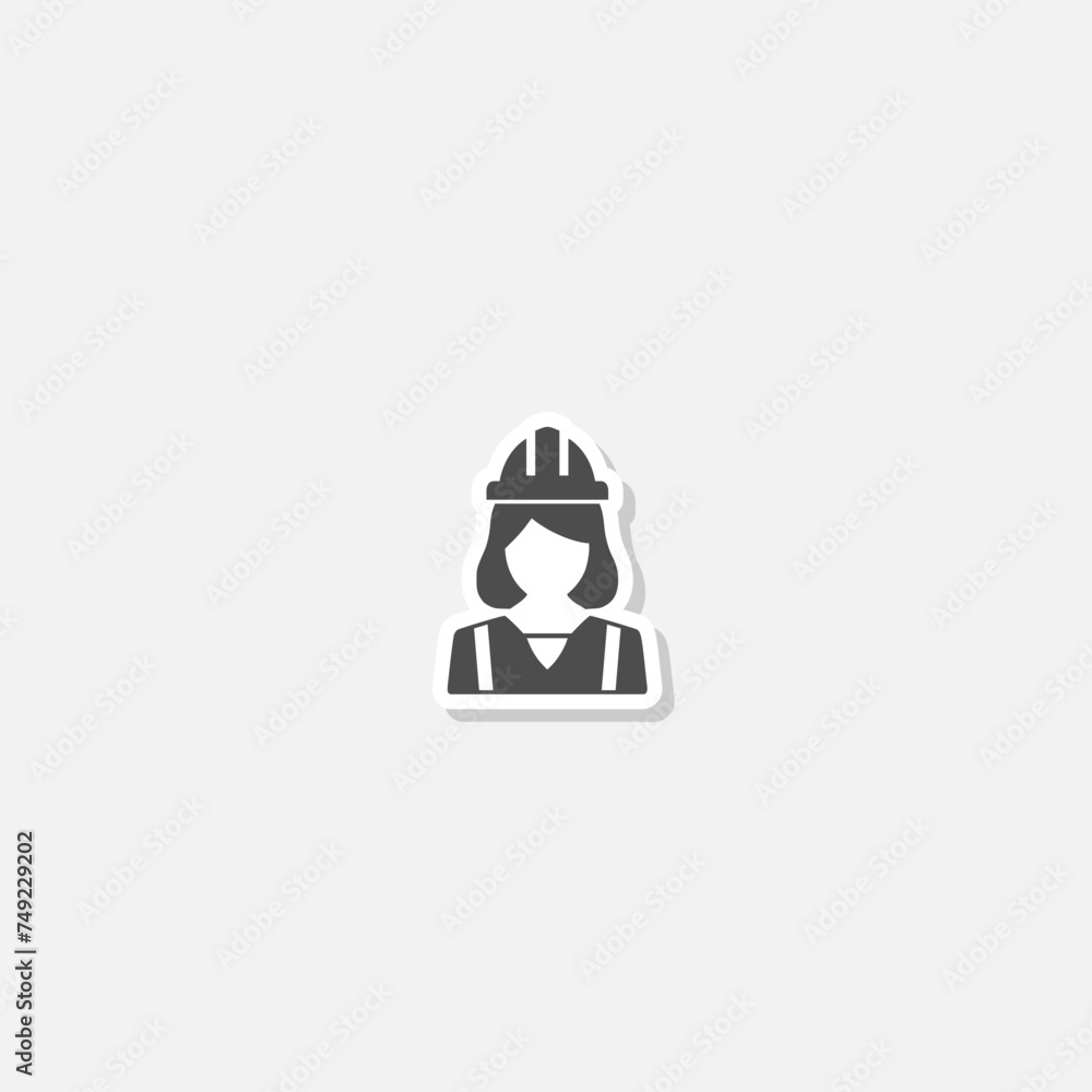 Canvas Prints Woman construction worker character icon sticker isolated on gray background