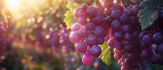 Bunch of Grapes Hanging From Vine - obrazy, fototapety, plakaty