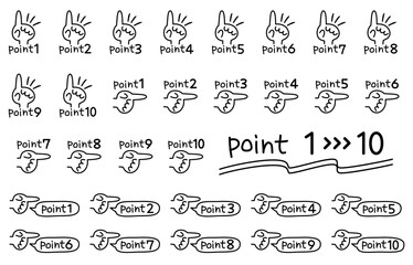 Handwritten cute pointing icon (points 1-10)