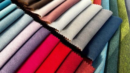 Bright collection of gunny textile samples. Set of fabric swatch samples texture. Samples of...