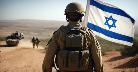 Israeli soldier with Israeli flag