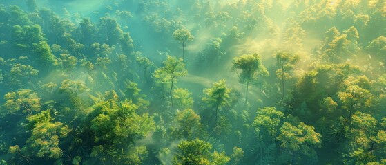 Lush Green Forest Teeming With Trees - obrazy, fototapety, plakaty