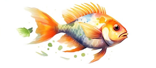 Illustration of a piranha fish in a watercolor style using bright and bold colors. on a white background