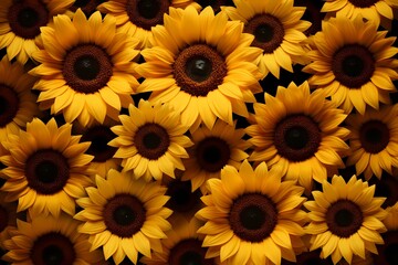 Sunflower heads seen from above, their golden disks forming a cheerful border for your words.