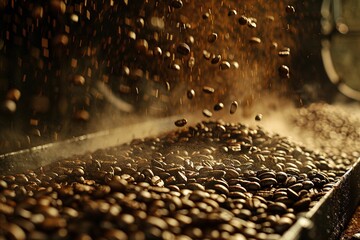 Aromatic Elegance: Coffee Beans Mid-Roast in Warm Glowing Light
