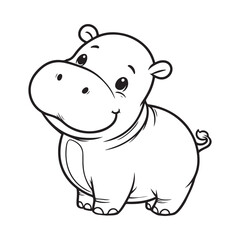 line art of baby hippo cartoon vector
