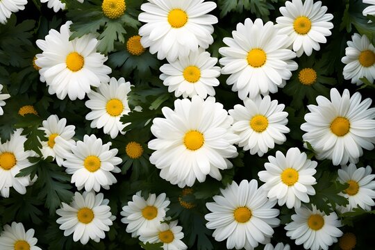 A top view of a lush garden filled with blooming daisies, inviting for a heartfelt message.