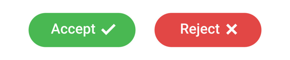 accept and decline, reject button isolated on a white background