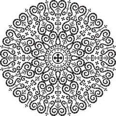 Vector monochrome black round Yakut ornament. Endless circle, border, frame of the northern peoples of the Far East.