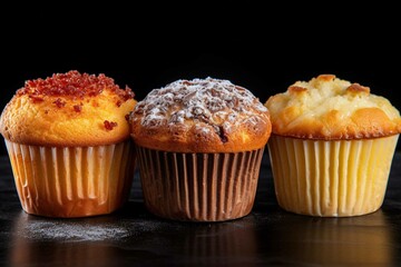 Vanilla muffin trio with different fillings 