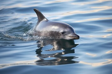 Obraz premium Vaquita porpoise surfacing in the Gulf of California 