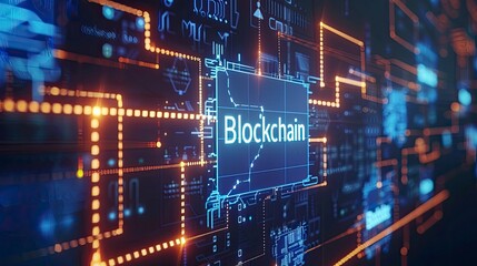 Blockchain technology with text, edge computer concept