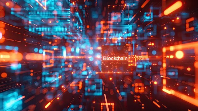 Blockchain technology with text, edge computer concept