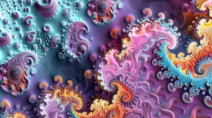 Fototapeta na wymiar Intricate fractal patterns burst with psychedelic colors, creating a mesmerizing digital artwork that stimulates the imagination.