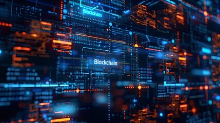 Blockchain technology with text, edge computer concept