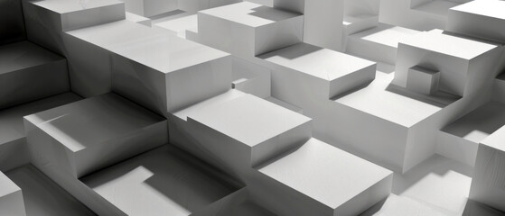 Minimalist Shadow Blocks, White 3D blocks with subtle shadows, Clean architectural design