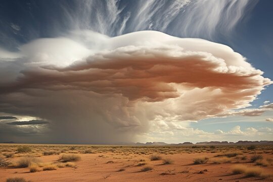 Virga clouds shedding rain streaks in arid desert air 