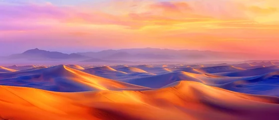 Schilderijen op glas Twilight Desert Panorama, Sunset over sand dunes, High-resolution landscape © Gasi