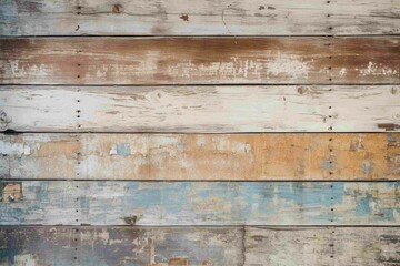 Weathered wooden planks from an old barn, with peeling paint and cracks 