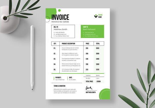 Invoice Template With Green Color