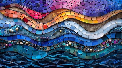 Abstract background, waves of multicolored mosaics