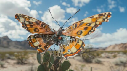 Obraz premium Butterfly with irridecent circuit board