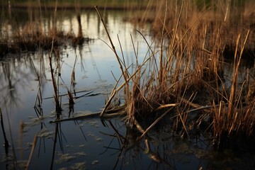 Fototapeta premium Wild rice stems in marshland 