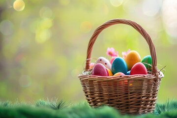 Colorful Easter Eggs in a Wicker Basket