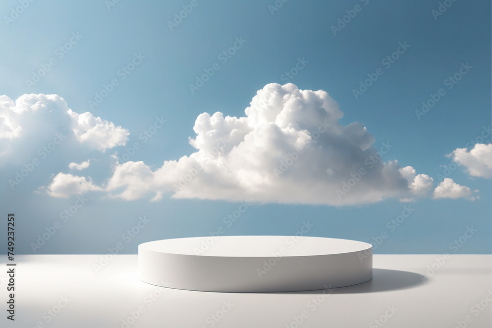 Poster cloud background podium blue 3d product sky white display platform render abstract stage pastel scen