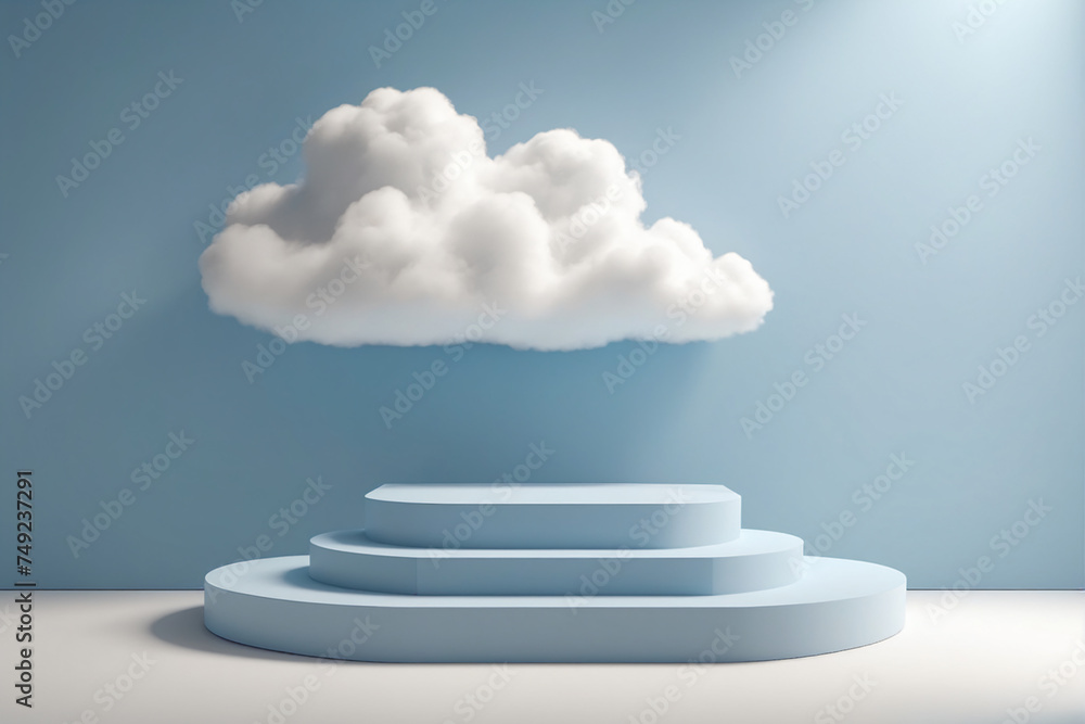 Poster cloud background podium blue 3d product sky white display platform render abstract stage pastel scen