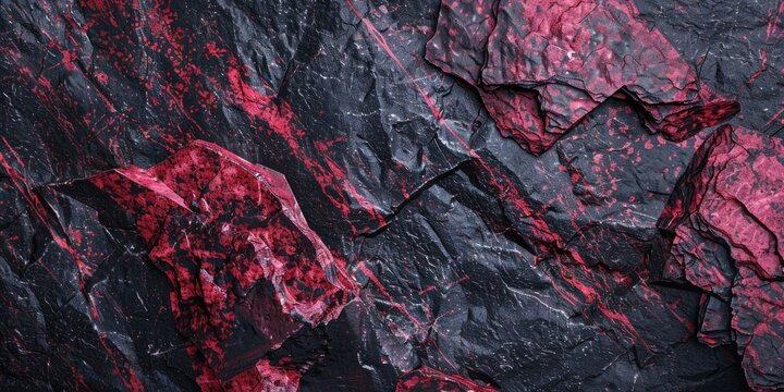 Red and black textured rocks. Close-up shot of geological formation.