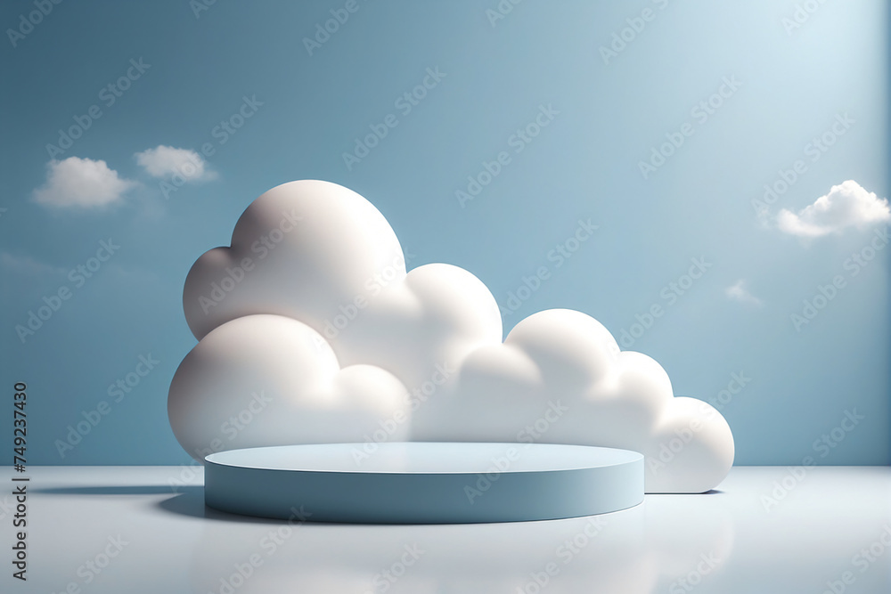 Poster cloud background podium blue 3d product sky white display platform render abstract stage pastel scen