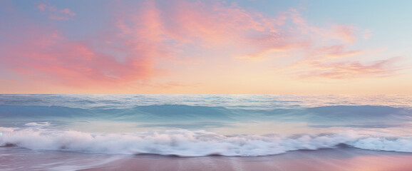 Captivating gradient seascape with pastel skies and gentle waves, offering the cutest and most...