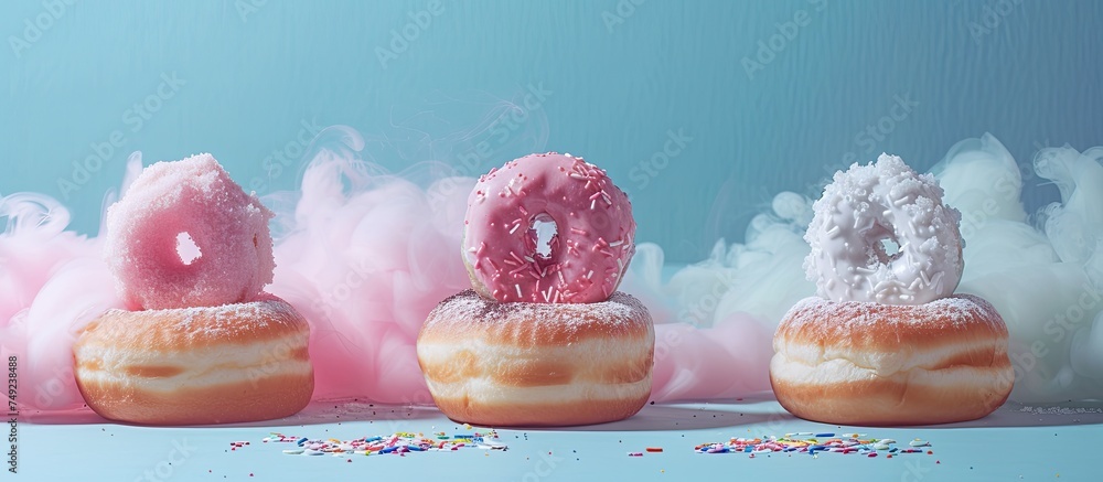 Aufkleber a collection of delicious doughnuts topped with pink frosting and colorful sprinkles. the sweet trea
